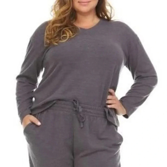 Flora Nikrooz Soft Fleece Lounge Pajama Top Pullover 2X Gray Long Sleeves V-Neck - Picture 1 of 6